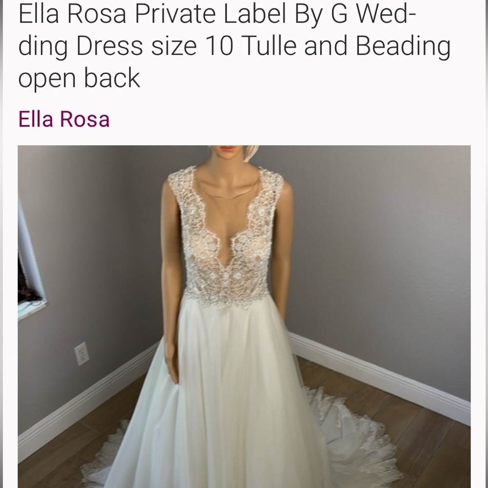 Ella Rosa Private Label By G Wedding Dress size 10 Tulle and Beading open back